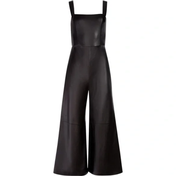 Alice + Olivia Avelina Black Vegan Leather Wide Leg Jumpsuit Size 2 - Picture 5 of 8
